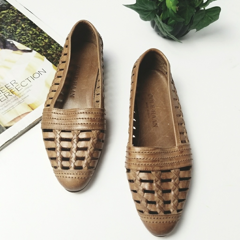 Cole Haan Handmade Leather Cut Woven Flats